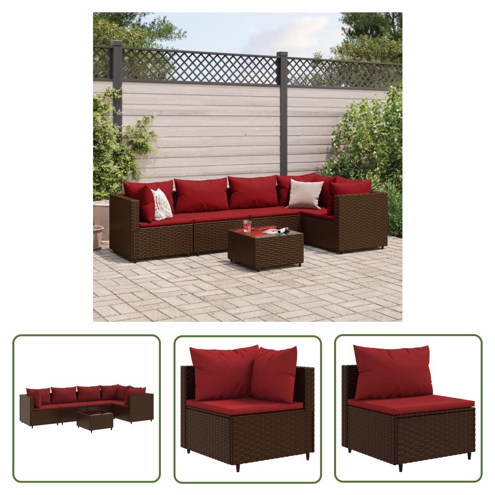 The Living Store 6-cz zestaw wypoczynkowy do ogrodu - poduszki - brązowy rattan PE - Zestaw Wypoczynkowy Do Ogrodu