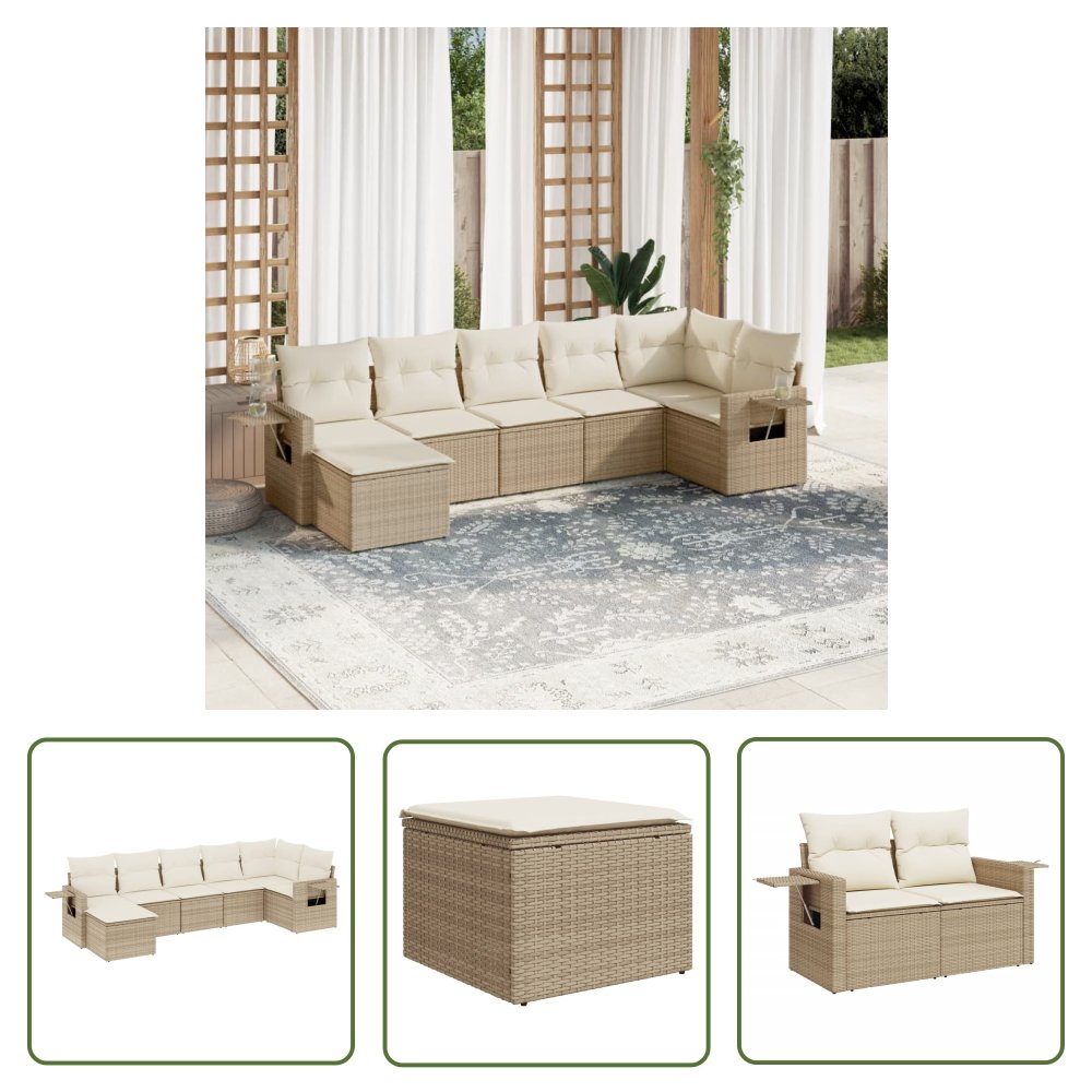 The Living Store 7-cz. zestaw wypoczynkowy do ogrodu - z poduszkami - beżowy - Sofa Ogrodowa