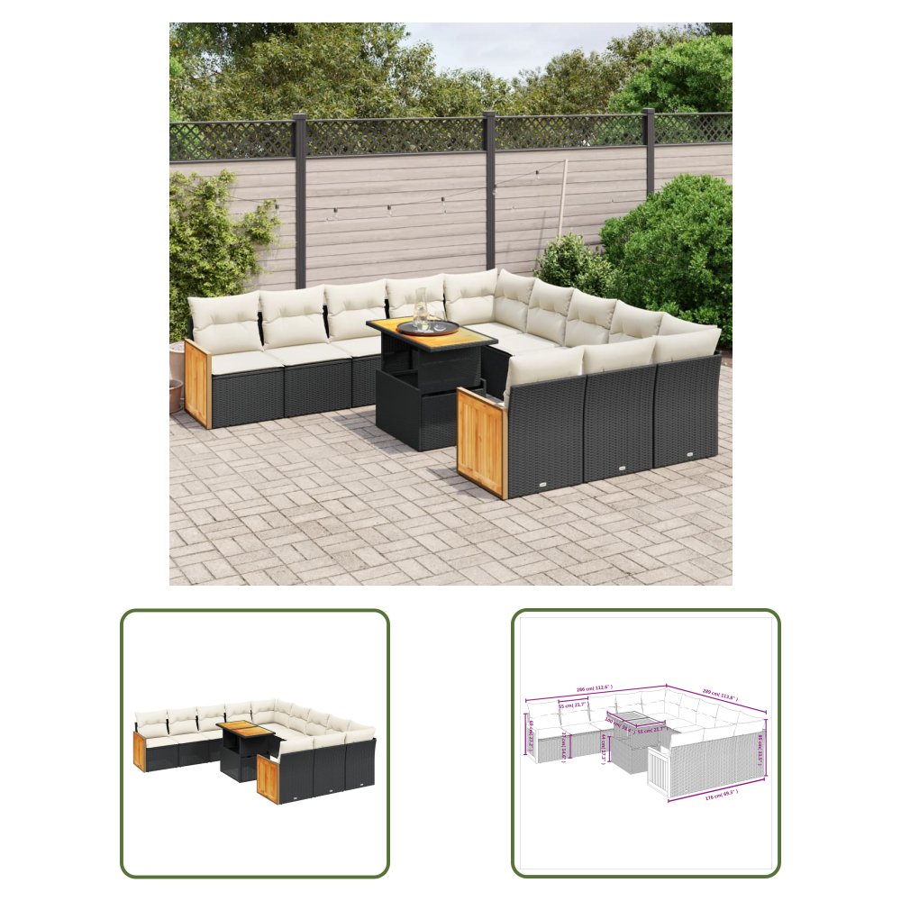 The Living Store 11-cz. zestaw wypoczynkowy do ogrodu - poduszki czarny rattan PE - Sofa Ogrodowa