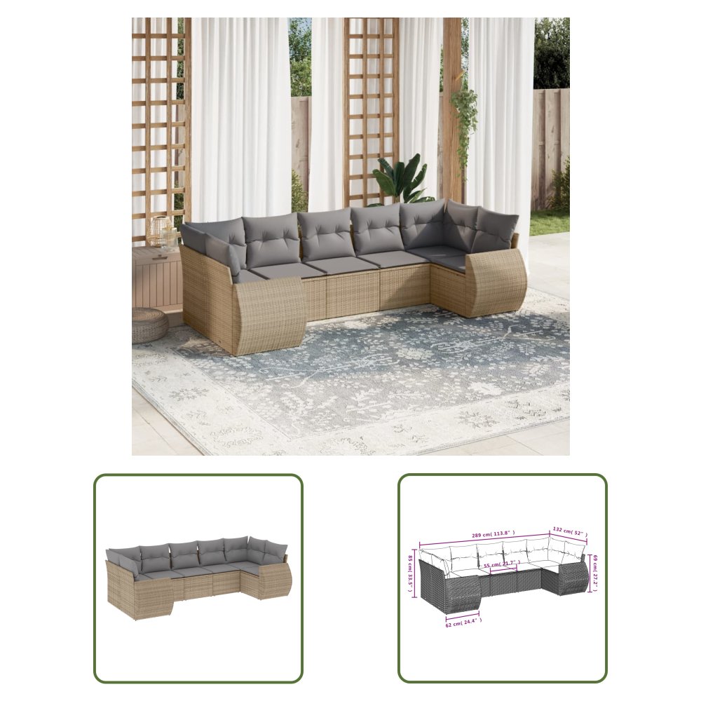 The Living Store 7-cz. zestaw wypoczynkowy do ogrodu - z poduszkami - beżowy - Sofa Ogrodowa