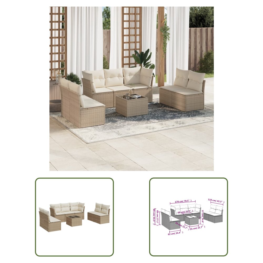 The Living Store 8-cz. zestaw mebli ogrodowych z poduszkami - beżowy - polirattan - Sofa Ogrodowa