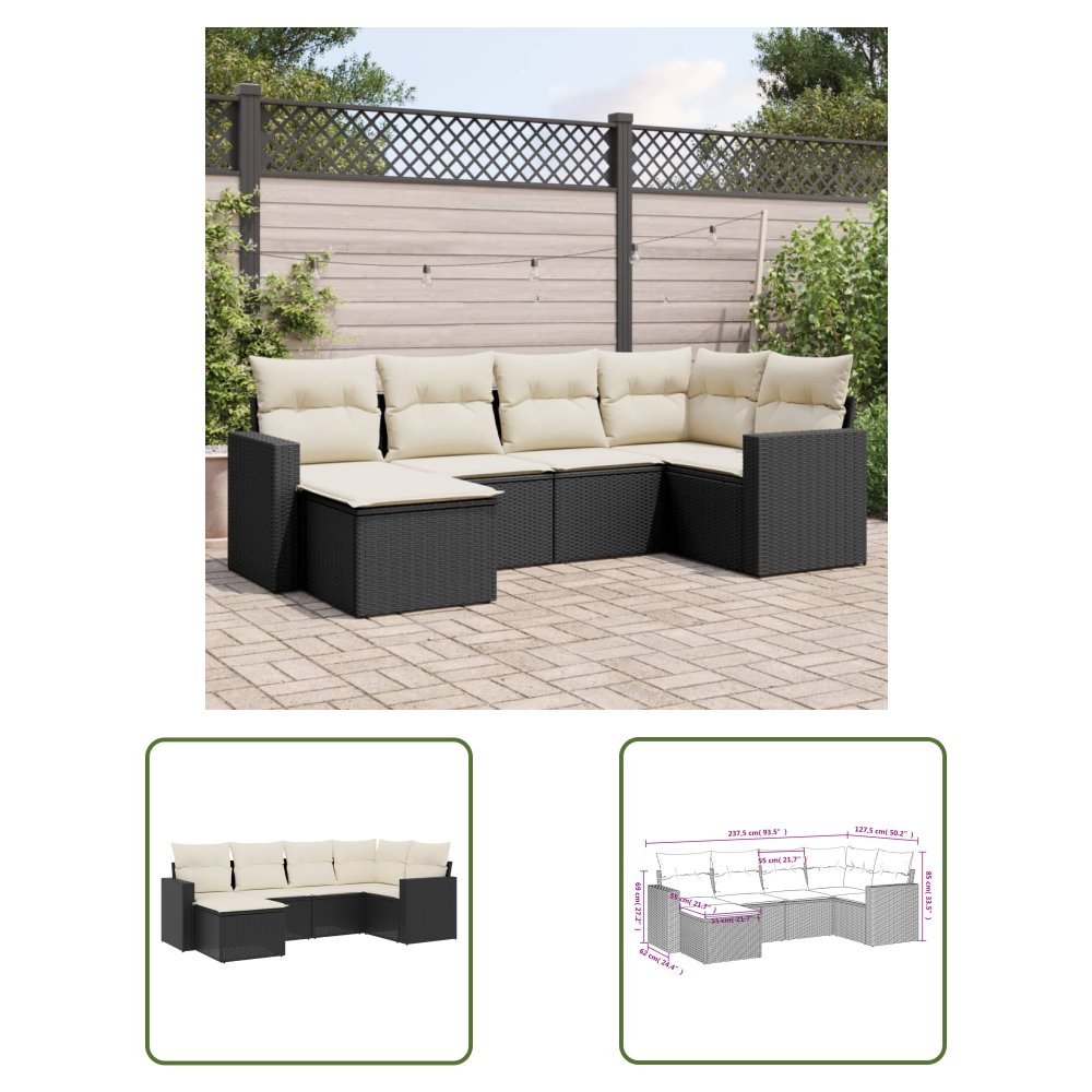The Living Store 6-cz. zestaw mebli ogrodowych z poduszkami - czarny polirattan - Sofa Ogrodowa