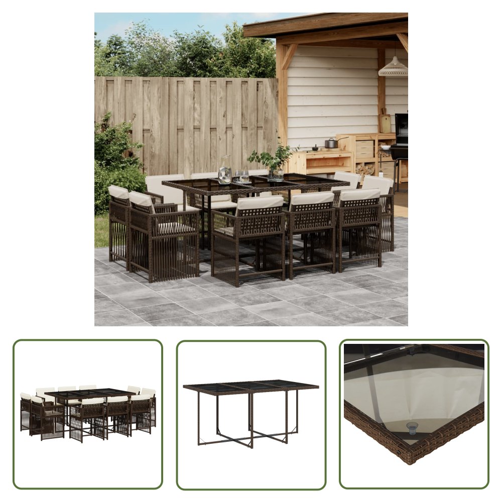 The Living Store 11-cz. zestaw mebli ogrodowych - poduszki - brązowy - rattan PE - Meble Ogrodowe