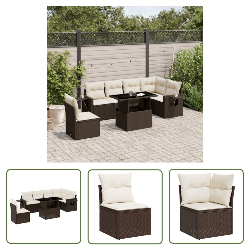 The Living Store 7-cz. zestaw wypoczynkowy do ogrodu - z poduszkami - brązowy - Sofa Ogrodowa