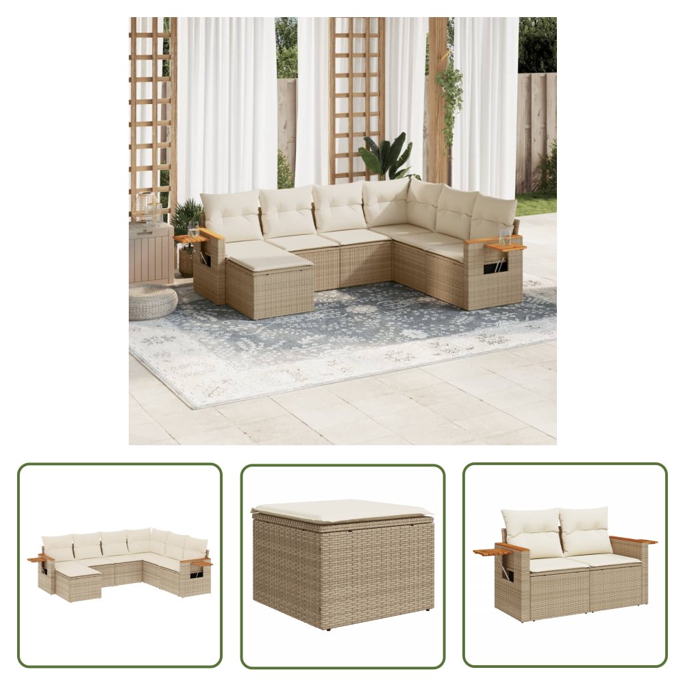 The Living Store 7-cz. zestaw wypoczynkowy do ogrodu - z poduszkami - beżowy - Sofa Ogrodowa