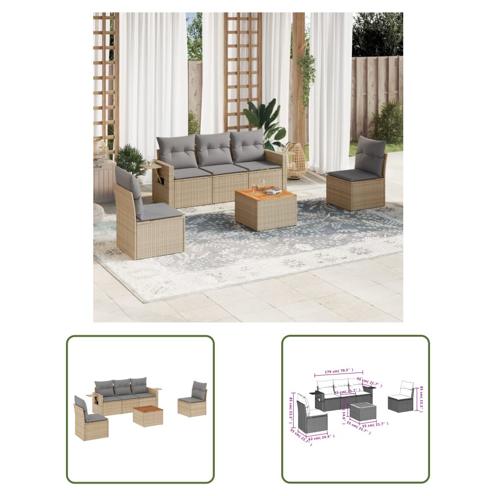 The Living Store 6-cz. zestaw mebli ogrodowych z poduszkami - mieszany beż - Sofa Ogrodowa