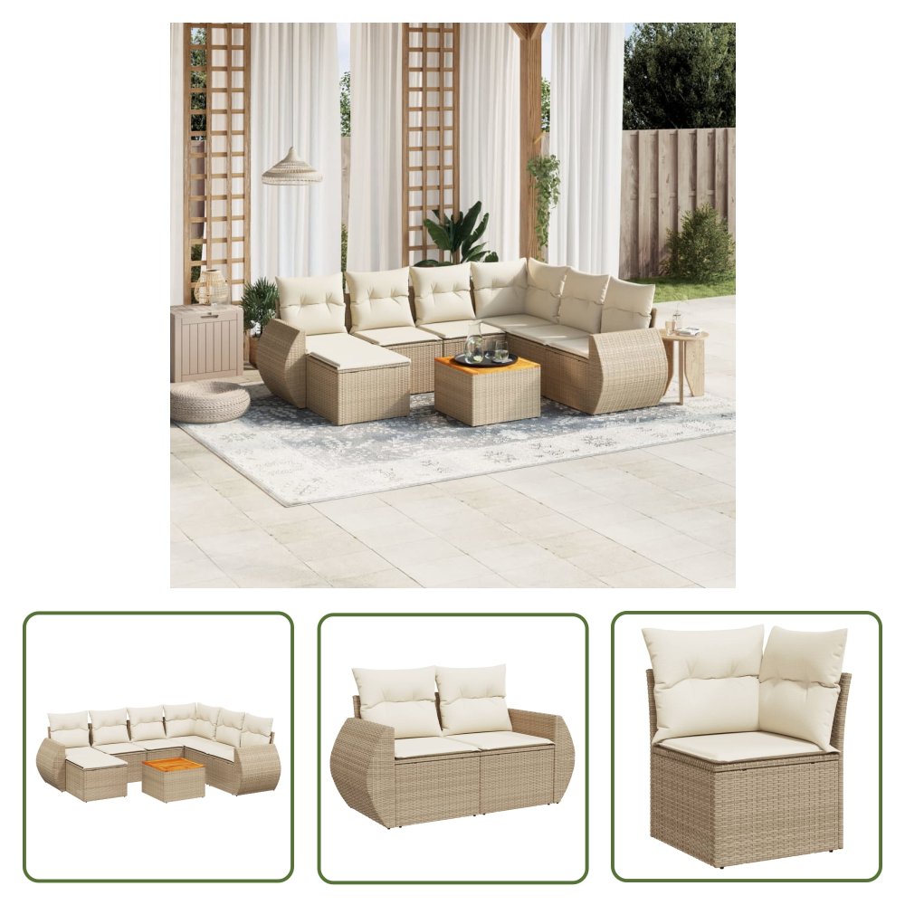 The Living Store 8-cz. zestaw mebli ogrodowych z poduszkami - beżowy - polirattan - Sofa Ogrodowa