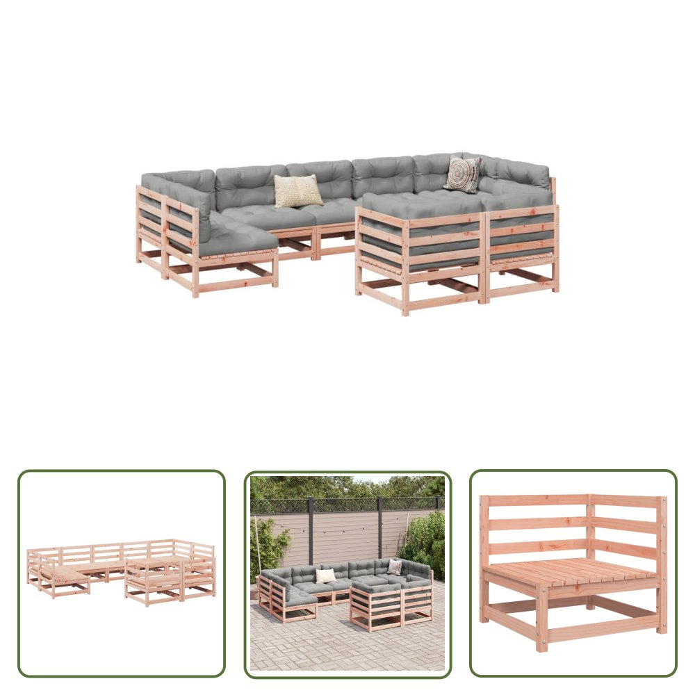 The Living Store 9-cz. zestaw wypoczynkowy do ogrodu - lite drewno daglezjowe - Zestaw Wypoczynkowy Do Ogrodu