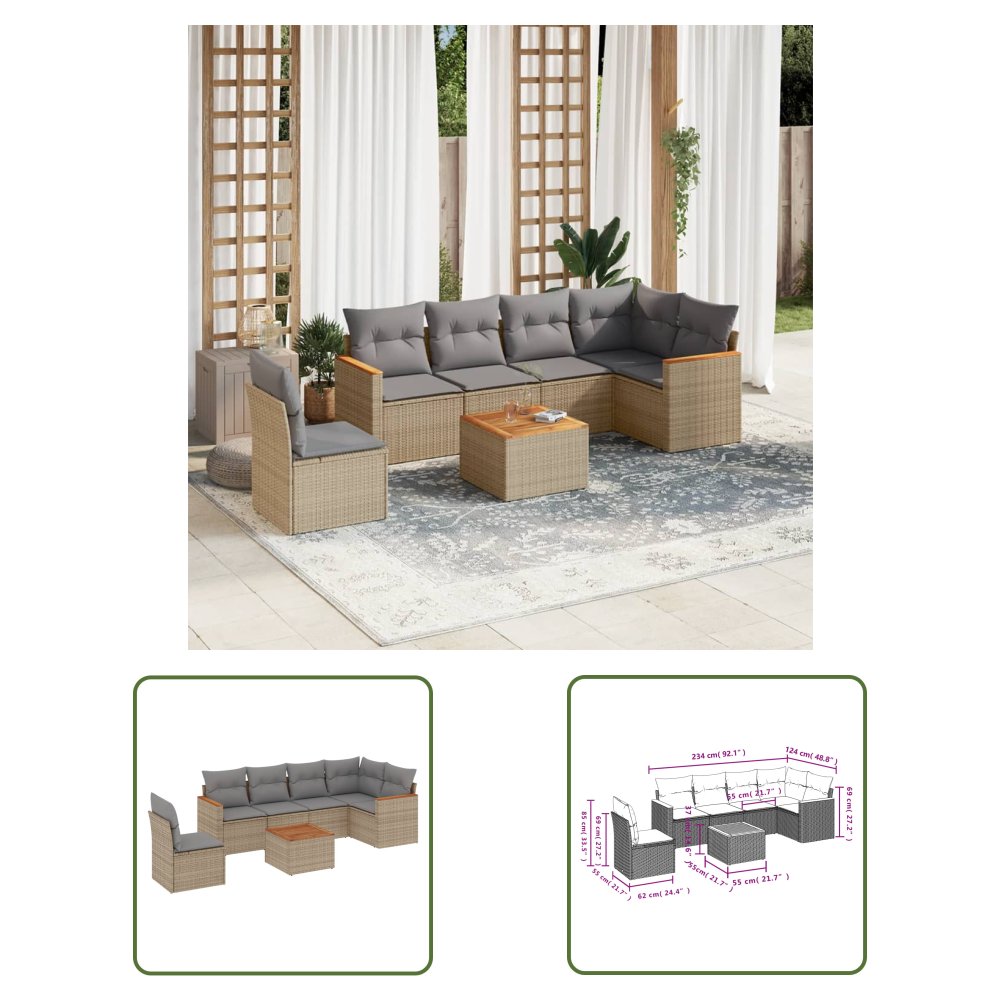 The Living Store 7-cz. zestaw wypoczynkowy do ogrodu - z poduszkami - beżowy - Sofa Ogrodowa