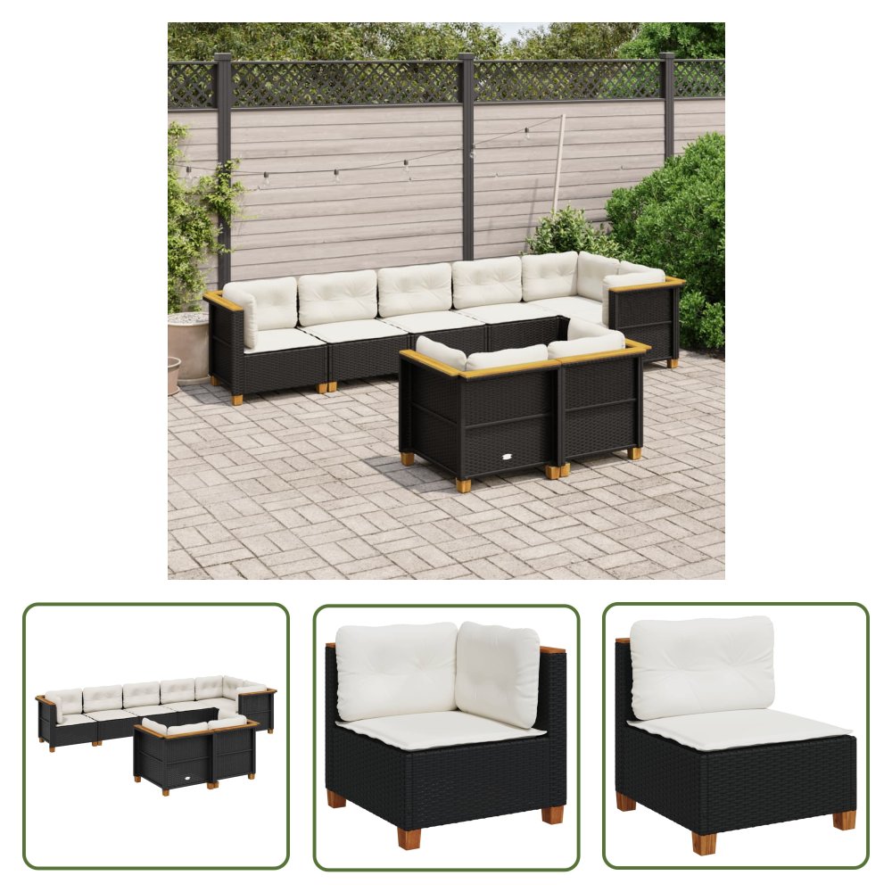 The Living Store 8-cz. zestaw wypoczynkowy do ogrodu - z poduszkami - czarny - Sofa Ogrodowa