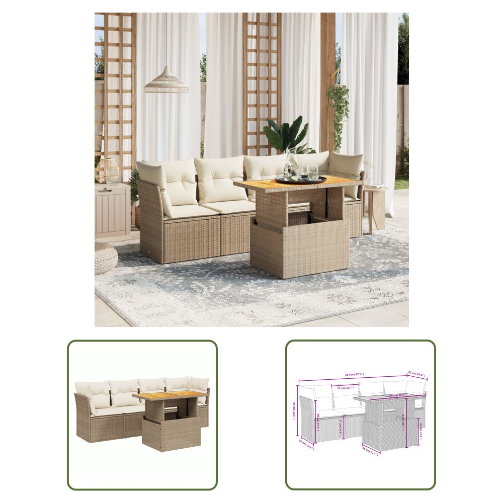 The Living Store 5-cz. zestaw mebli ogrodowych z poduszkami - beżowy - polirattan - Sofa Ogrodowa