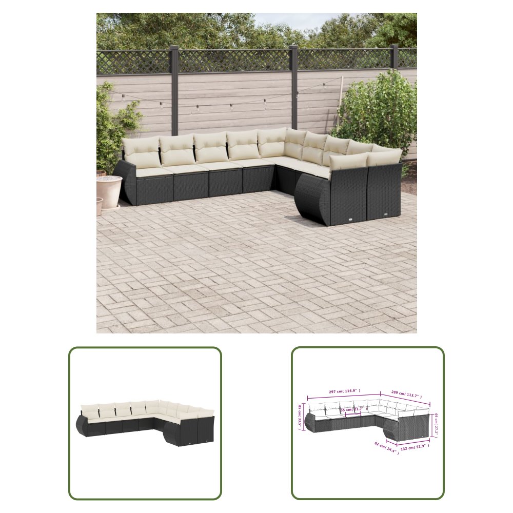 The Living Store 10-cz. zestaw wypoczynkowy do ogrodu - poduszki czarny rattan PE - Sofa Ogrodowa