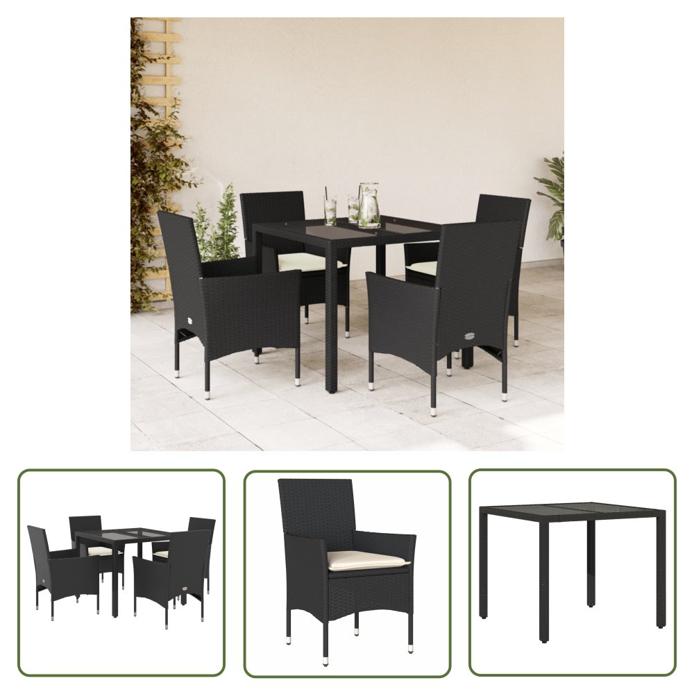 The Living Store 5-cz. zestaw mebli ogrodowych z poduszkami - czarny - polirattan - Meble Ogrodowe