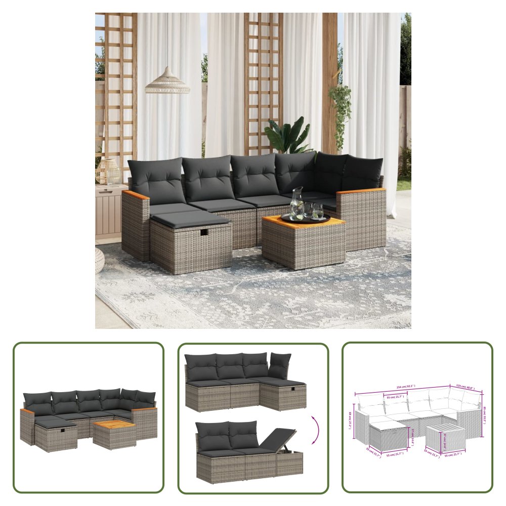 The Living Store 7-cz. zestaw wypoczynkowy do ogrodu - z poduszkami - szary - Sofa Ogrodowa