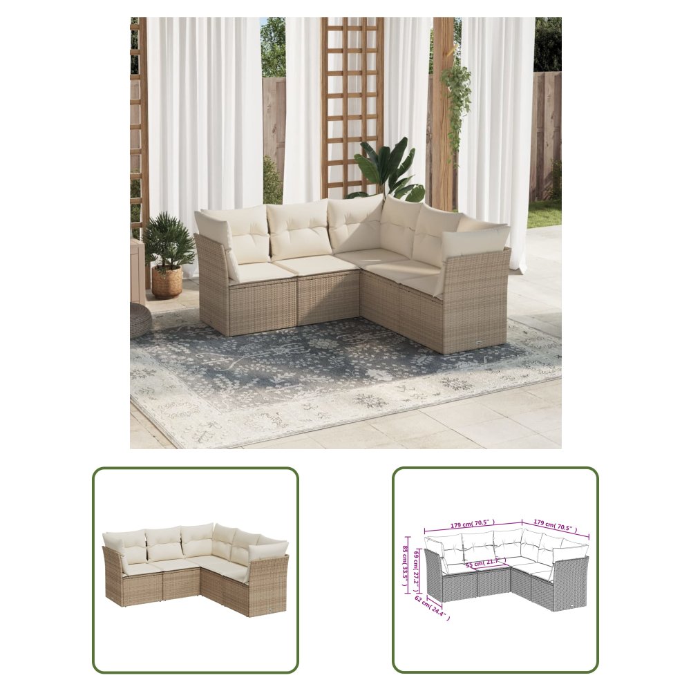 The Living Store 5-cz. zestaw mebli ogrodowych z poduszkami - beżowy - polirattan - Sofa Ogrodowa