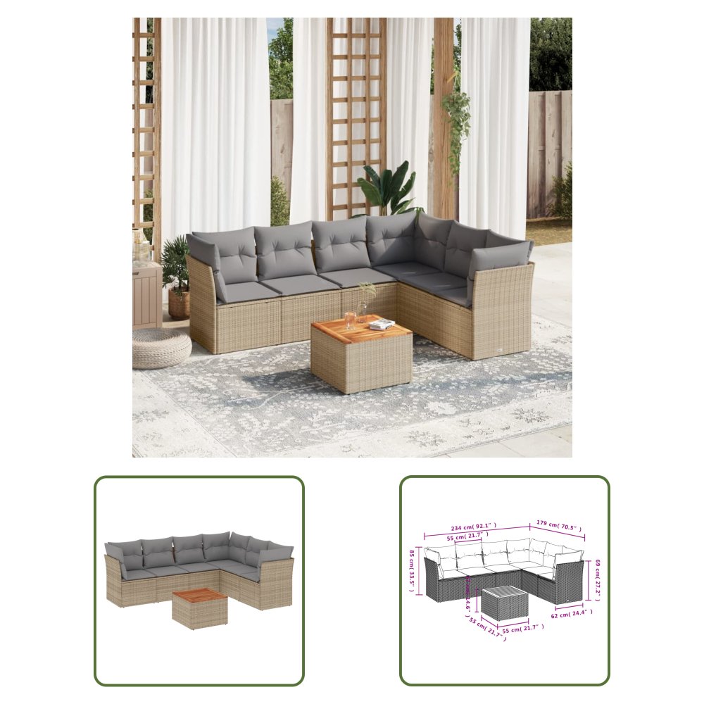 The Living Store 7-cz. zestaw wypoczynkowy do ogrodu - z poduszkami - beżowy - Sofa Ogrodowa
