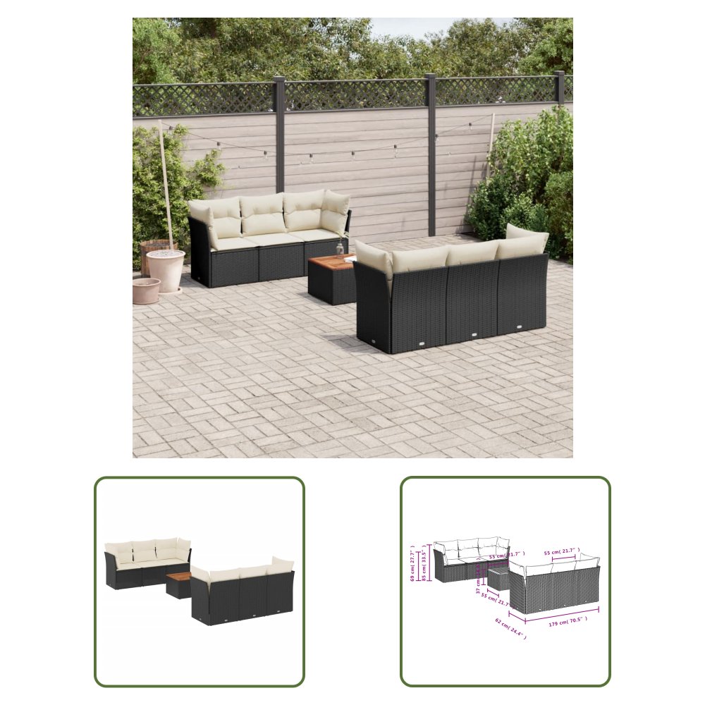 The Living Store 7-cz. zestaw wypoczynkowy do ogrodu - z poduszkami - czarny - Sofa Ogrodowa