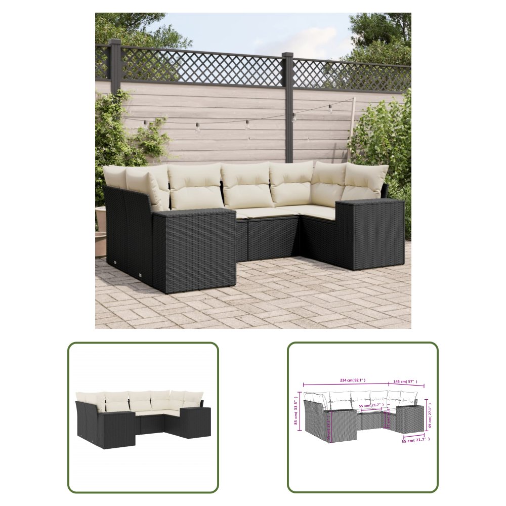 The Living Store 6-cz. zestaw mebli ogrodowych z poduszkami - czarny polirattan - Sofa Ogrodowa