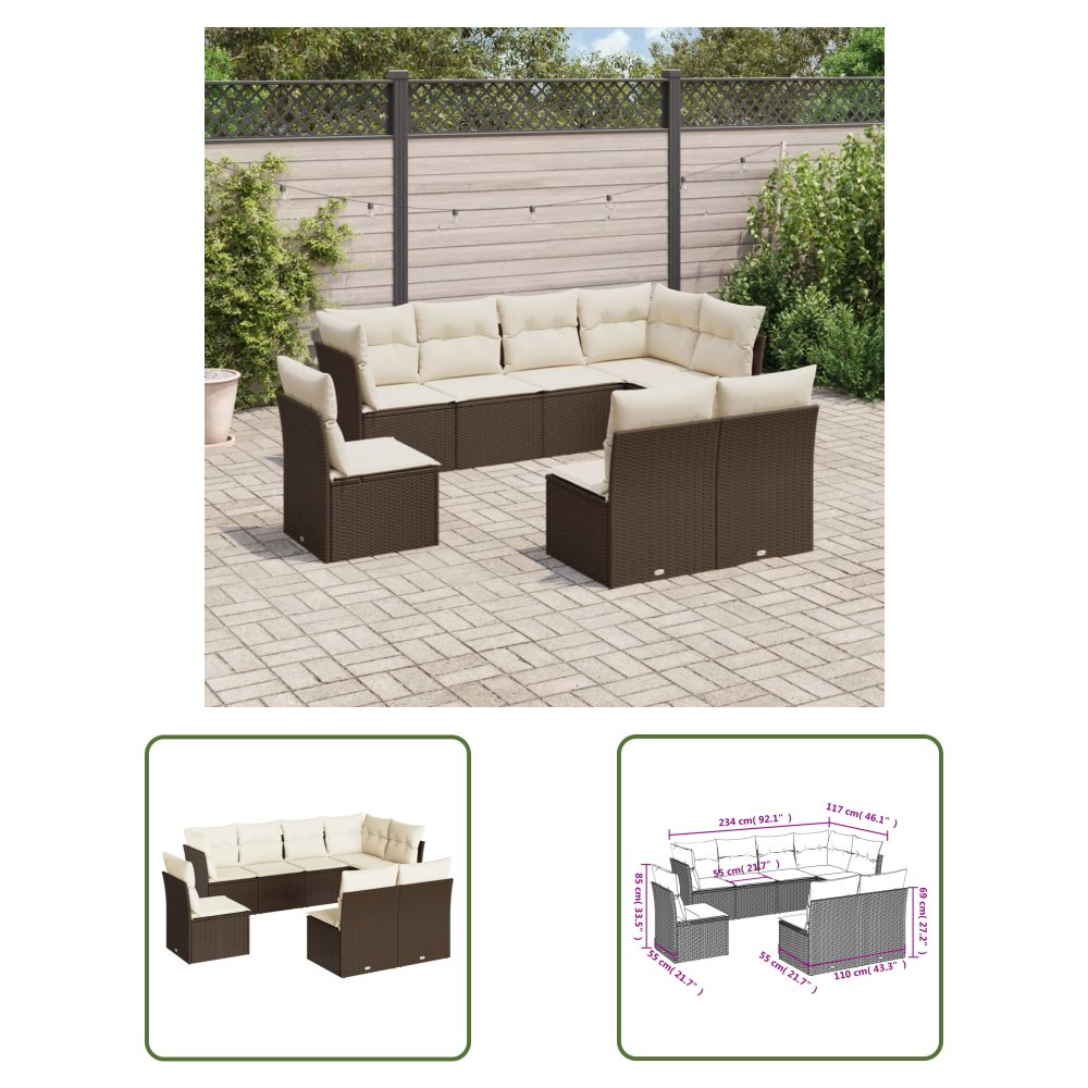 The Living Store 8-cz. zestaw wypoczynkowy do ogrodu - z poduszkami - brązowy - Sofa Ogrodowa