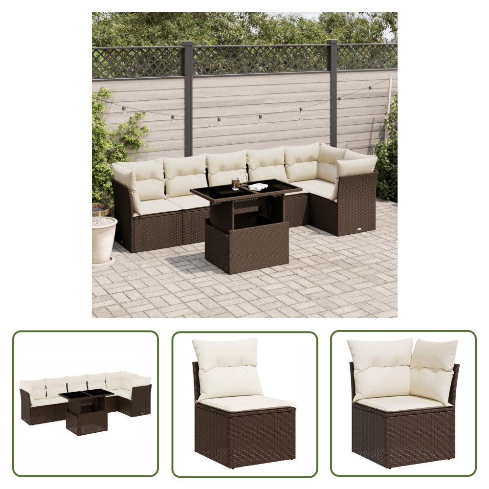 The Living Store 7-cz. zestaw wypoczynkowy do ogrodu - z poduszkami - brązowy - Sofa Ogrodowa