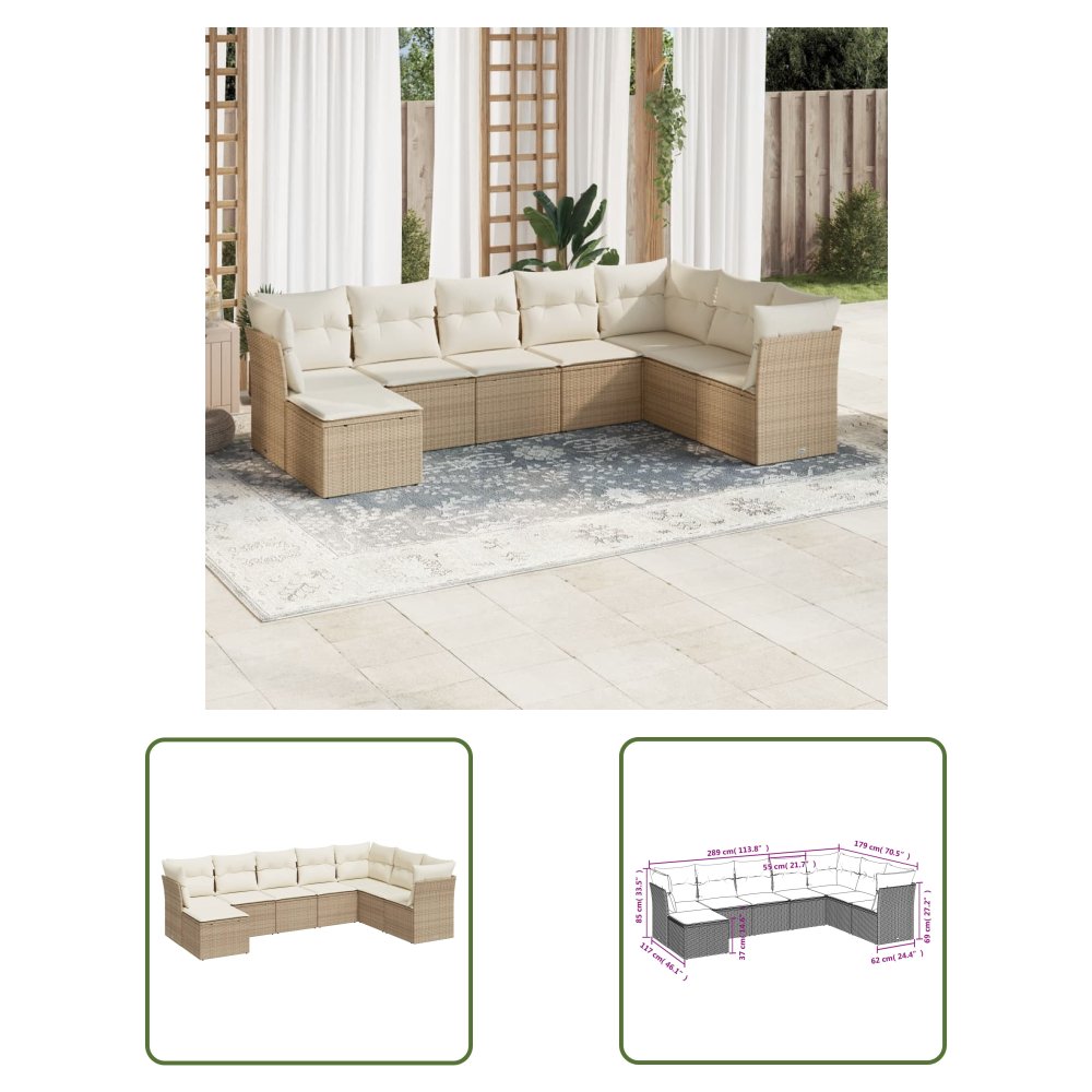 The Living Store 8-cz. zestaw mebli ogrodowych z poduszkami - beżowy - polirattan - Sofa Ogrodowa