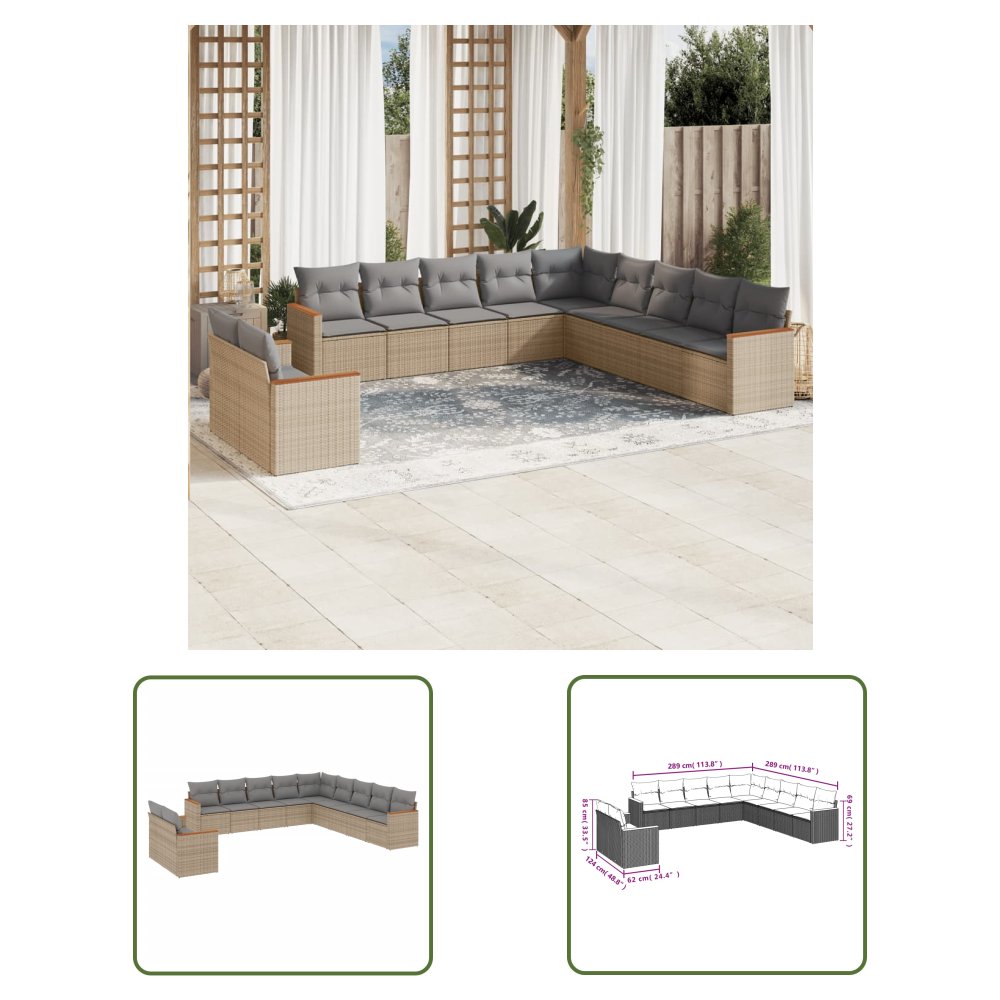 The Living Store 11-cz. zestaw mebli ogrodowych z poduszkami - beżowy - polirattan - Sofa Ogrodowa