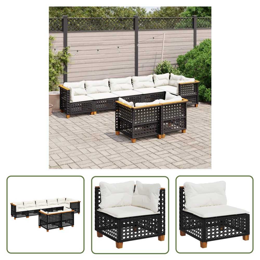 The Living Store 8-cz. zestaw wypoczynkowy do ogrodu - z poduszkami - czarny - Sofa Ogrodowa