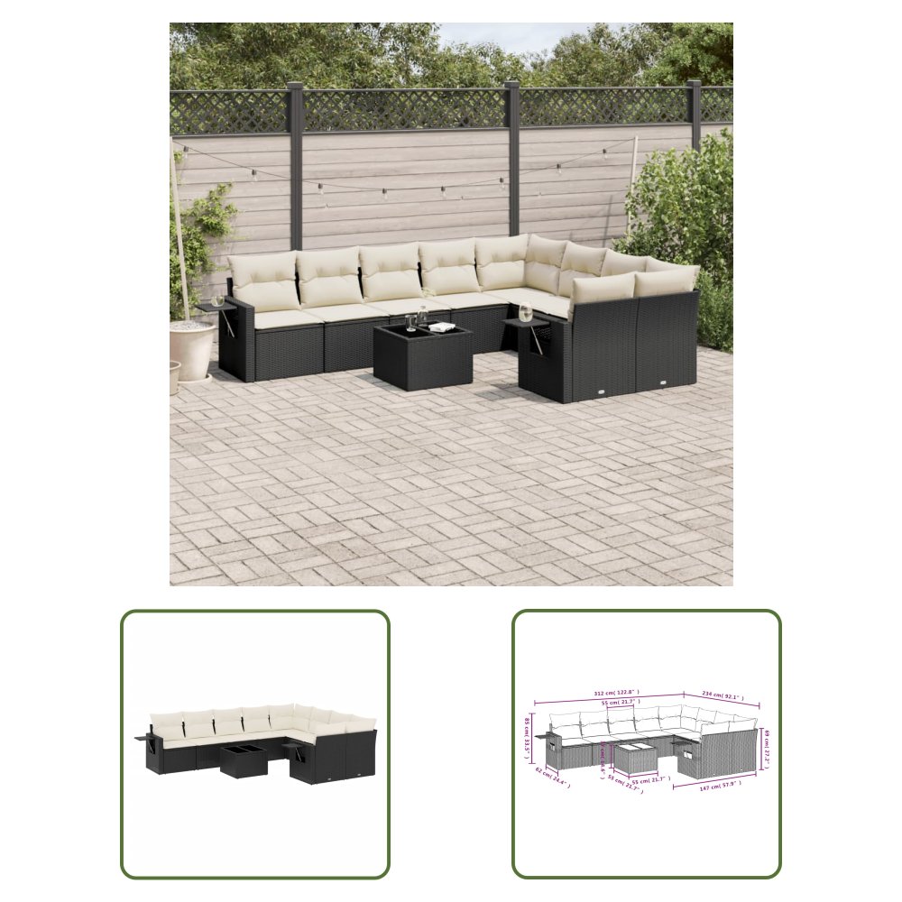 The Living Store 10-cz. zestaw wypoczynkowy do ogrodu - poduszki czarny rattan PE - Sofa Ogrodowa