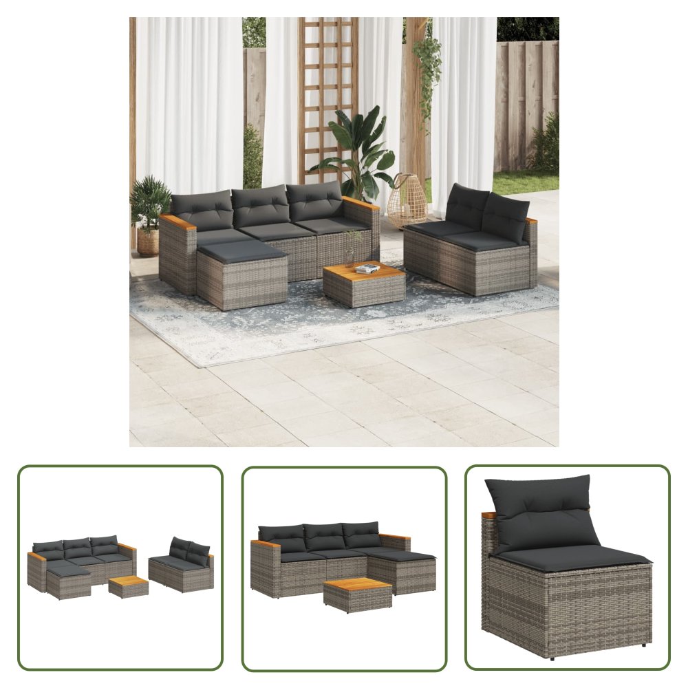 The Living Store 5-cz. zestaw wypoczynkowy do ogrodu - poduszki polirattan akacja - Sofa Ogrodowa