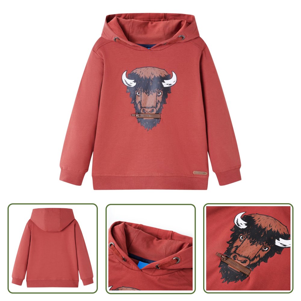 Bluza dziecięca z kapturem - palona czerwień - 128 - Bluza Dziewczęca