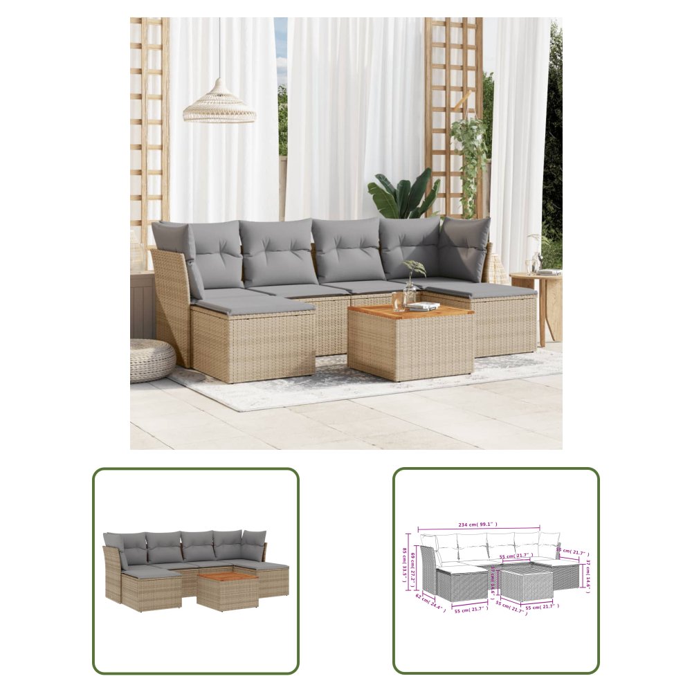 The Living Store 7-cz. zestaw wypoczynkowy do ogrodu - z poduszkami - beżowy - Sofa Ogrodowa
