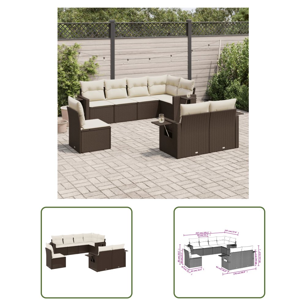 The Living Store 8-cz. zestaw wypoczynkowy do ogrodu - z poduszkami - brązowy - Sofa Ogrodowa