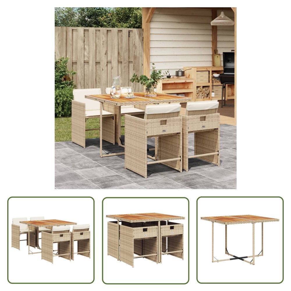 The Living Store 5-cz. zestaw mebli ogrodowych z poduszkami - beżowy - polirattan - Meble Ogrodowe