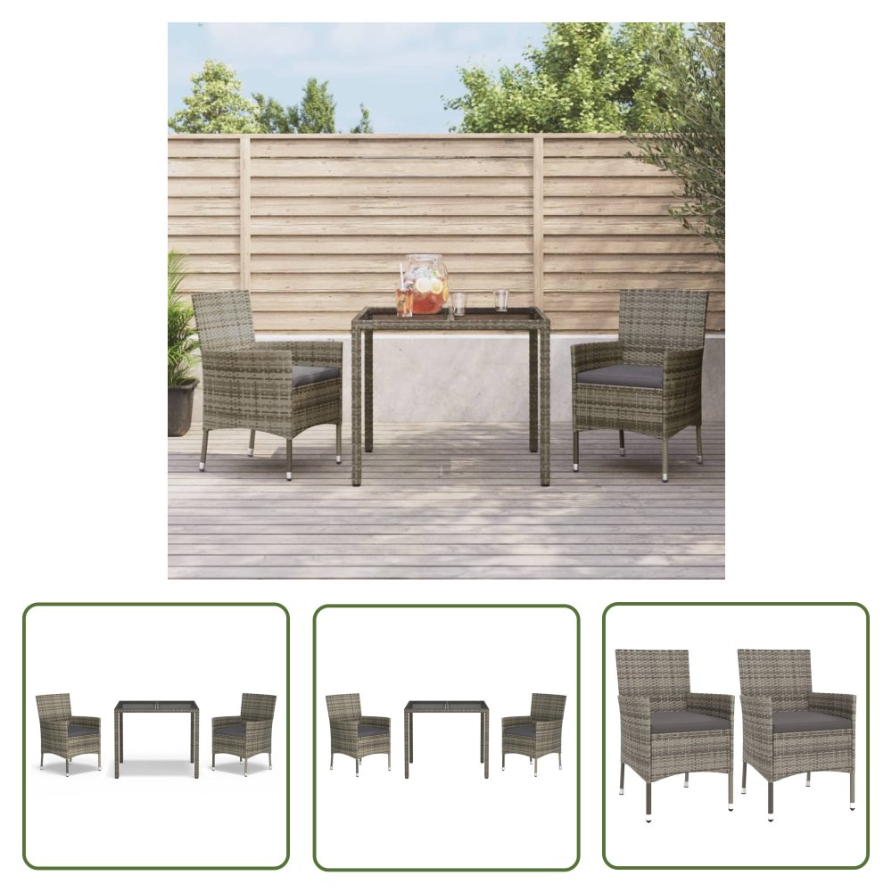 The Living Store 3-cz. zestaw mebli ogrodowych z poduszkami - szary rattan PE - Zestaw Mebli Ogrodowych