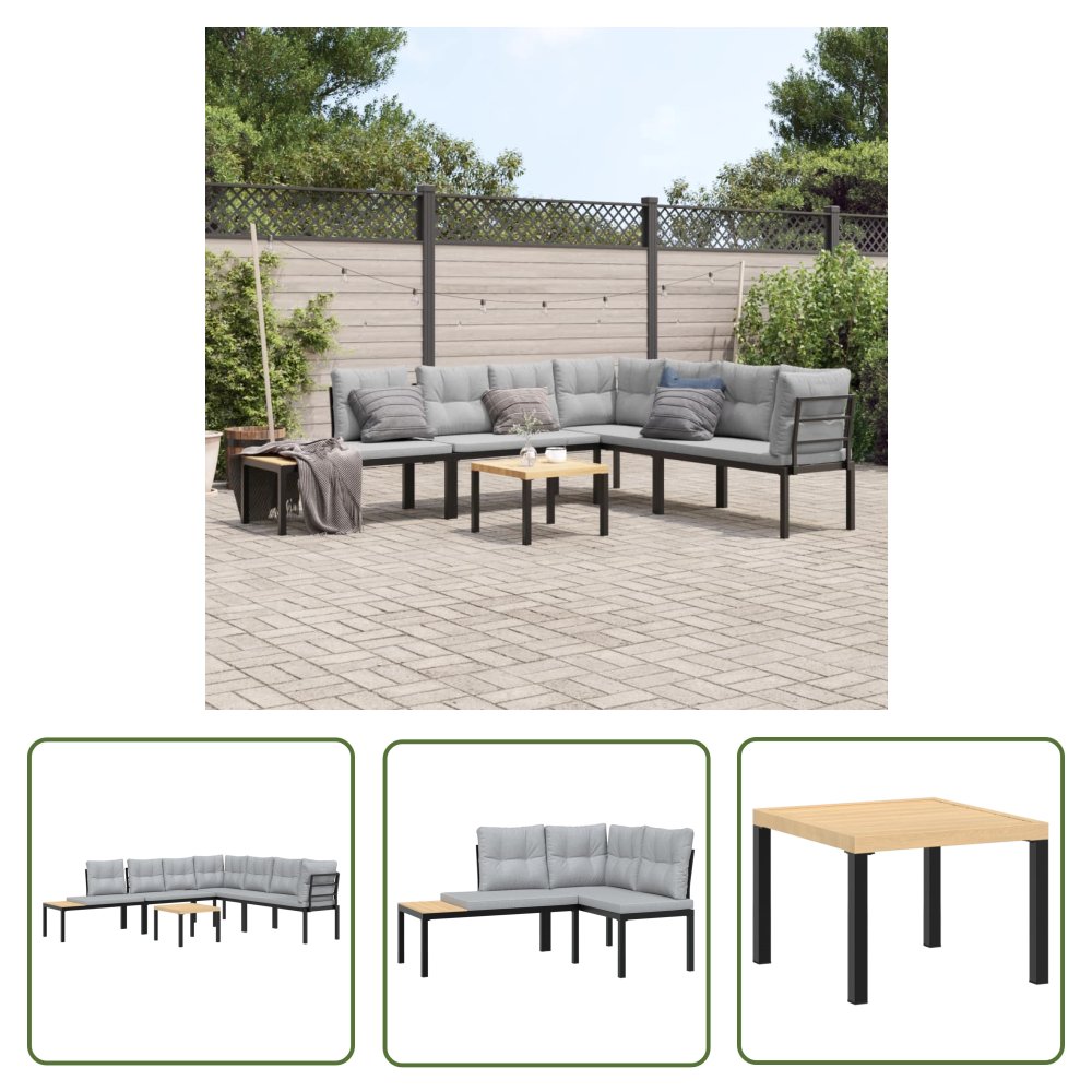 The Living Store Zestaw ławek ogrodowych z poduszkami - 5 szt. - malowana stal - Zestaw Mebli Ogrodowych