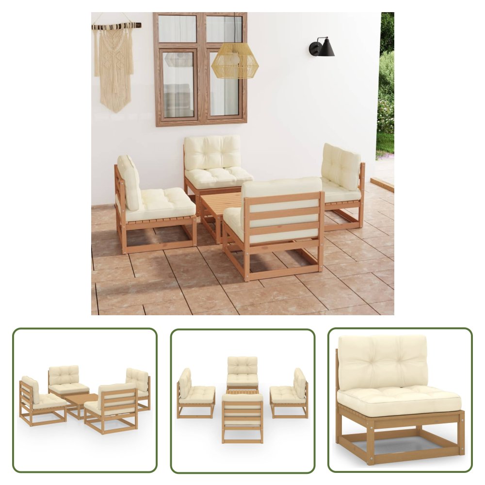 The Living Store 5-cz. zestaw wypoczynkowy do ogrodu - z poduszkami - lita sosna - Zestaw Wypoczynkowy Do Ogrodu