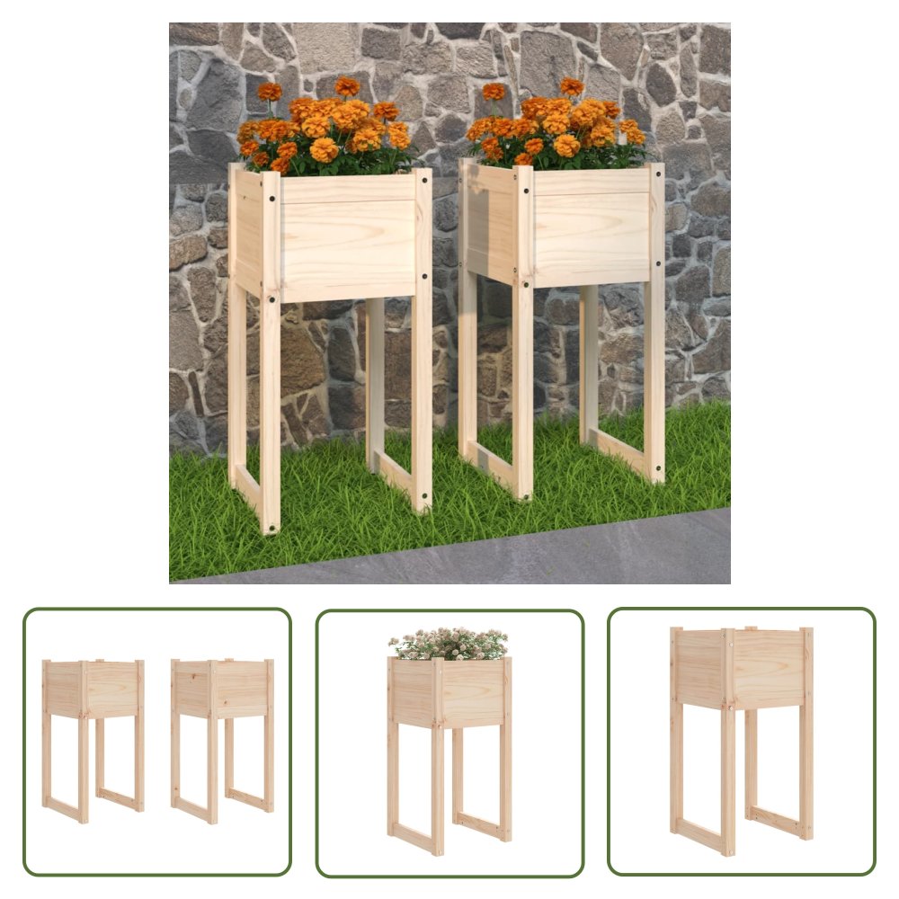 The Living Store Donice - 2 szt. - 40x40x81 cm - lite drewno sosnowe - Donica Ogrodowa