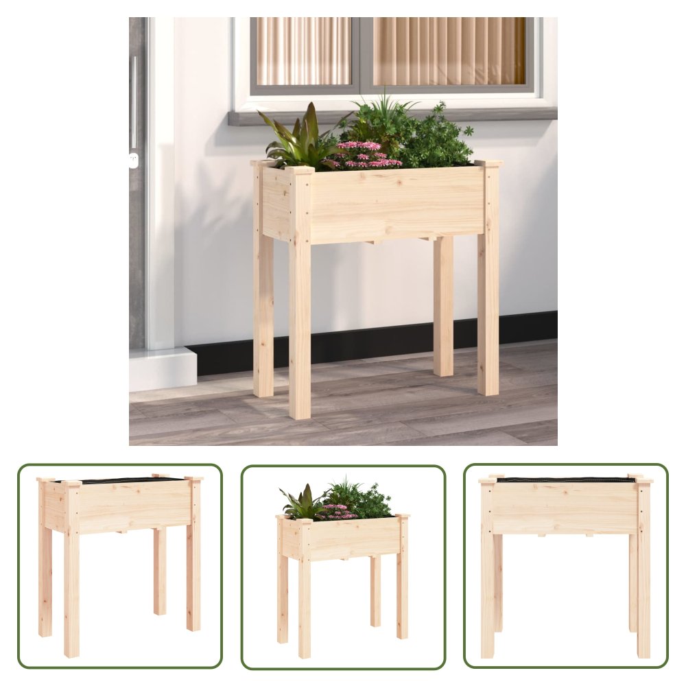 The Living Store Kwietnik z wyściółką - 71x37x76 cm - lite drewno jodłowe - Doniczka