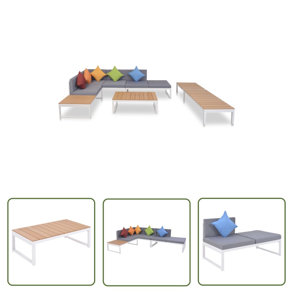 The Living Store 5-cz. zestaw mebli do ogrodu z poduszkami - aluminium i WPC - Zestaw Mebli Ogrodowych
