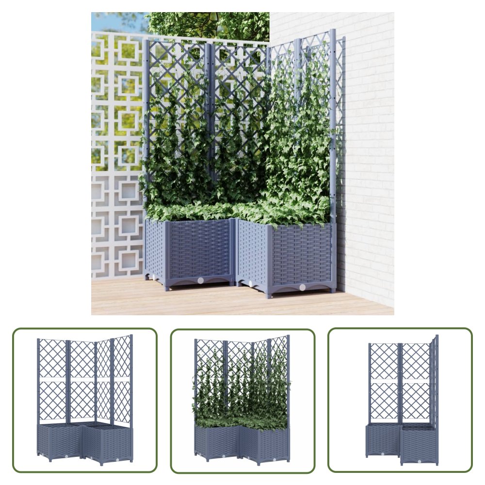 The Living Store Donica ogrodowa z kratką - niebieskoszara - 80x80x136 cm - PP - Donica Ogrodowa