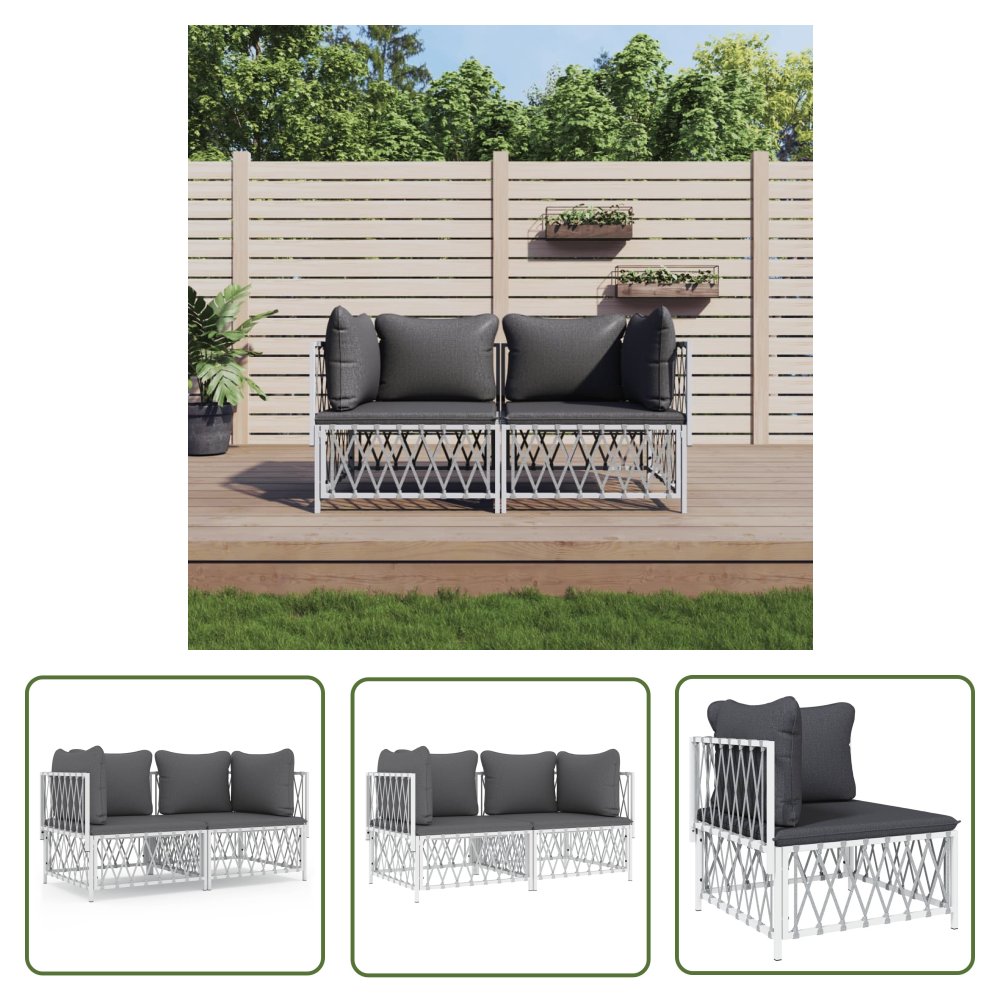 The Living Store 2-cz. zestaw wypoczynkowy do ogrodu - z poduszkami - biały - stal - Zestaw Wypoczynkowy Do Ogrodu