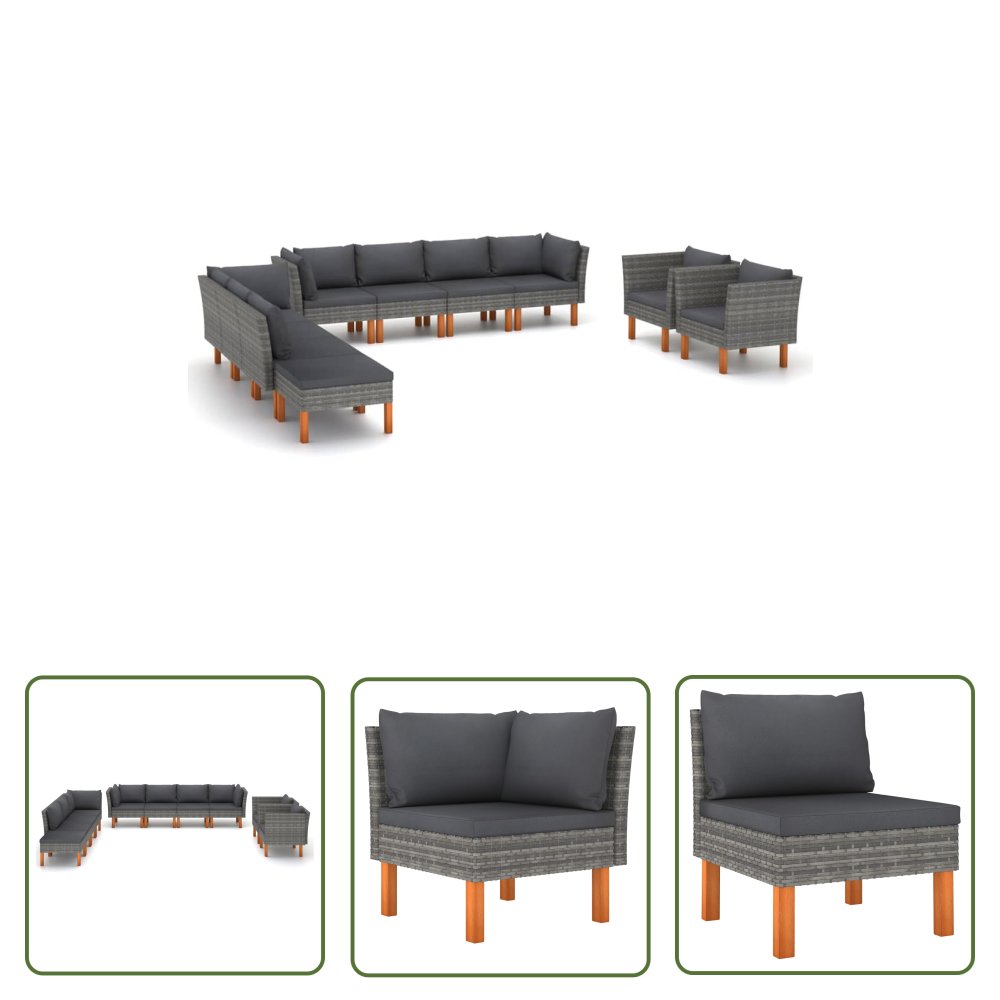 The Living Store 10-cz. zestaw wypoczynkowy do ogrodu - rattan PE i eukaliptus - Ogrodowy Zestaw Wypoczynkowy