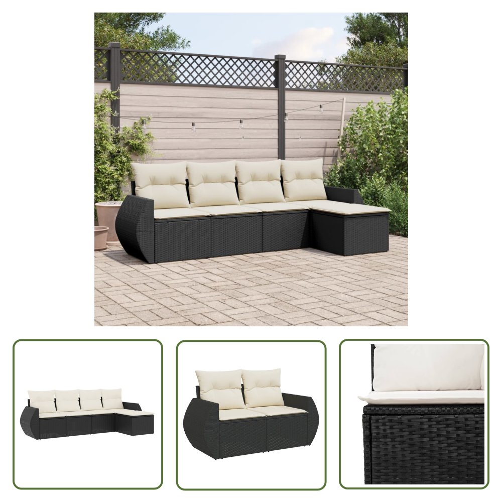 The Living Store 5-cz. zestaw wypoczynkowy do ogrodu - poduszki - czarny rattan PE - Sofa Ogrodowa