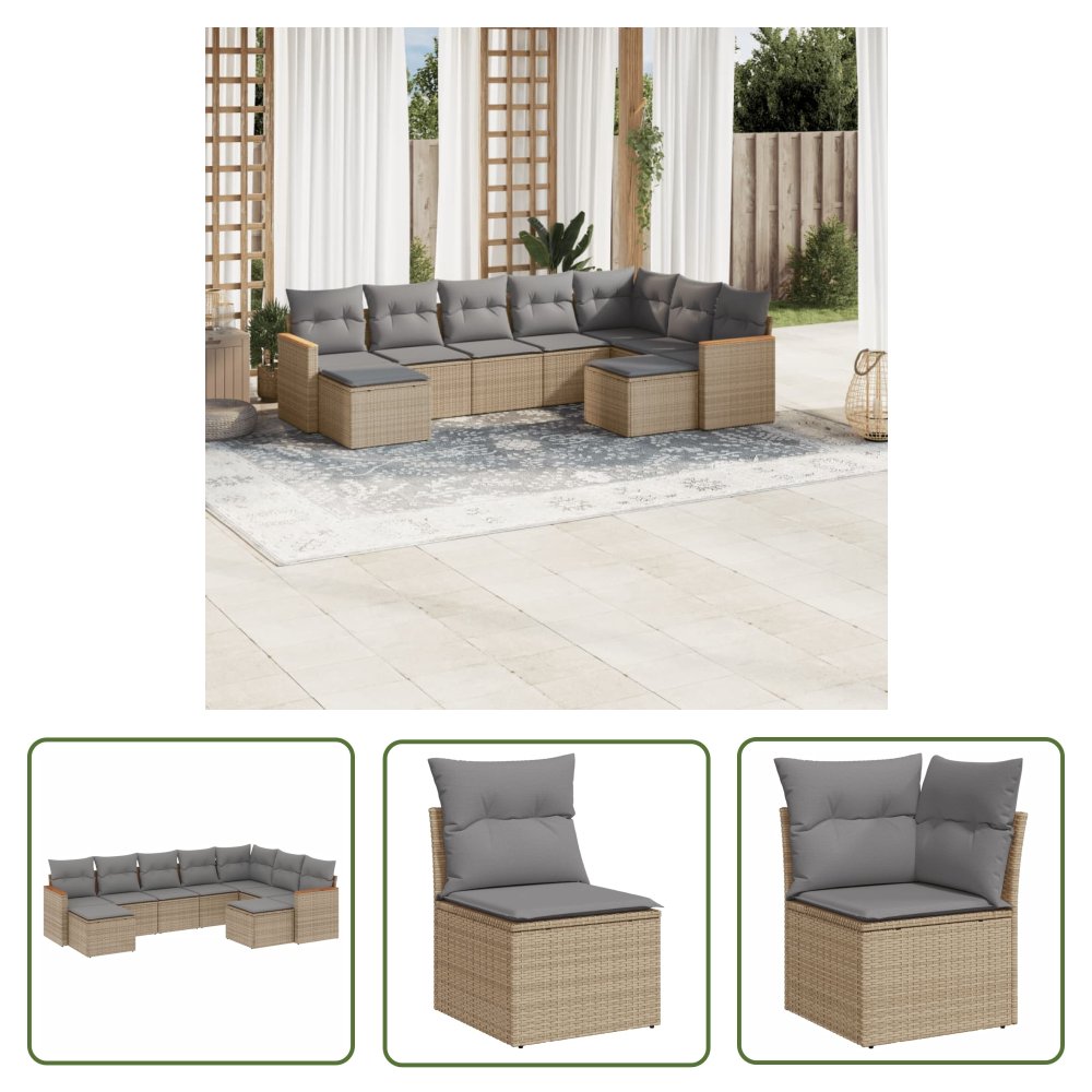 The Living Store 9-cz. zestaw mebli ogrodowych z poduszkami - mieszany beż - Sofa Ogrodowa