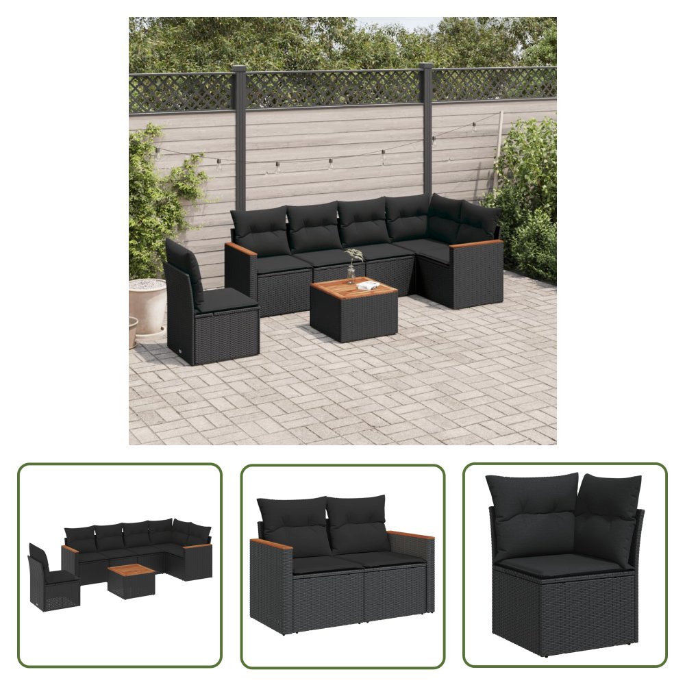 The Living Store 7-cz. zestaw wypoczynkowy do ogrodu - z poduszkami - czarny - Sofa Ogrodowa