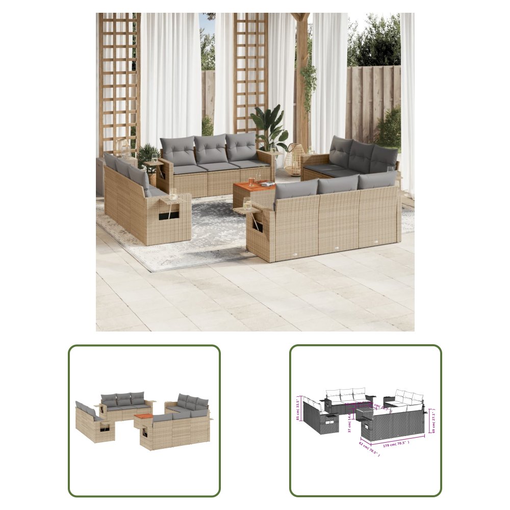 The Living Store 13-cz. zestaw mebli ogrodowych z poduszkami - mieszany beż - Sofa Ogrodowa