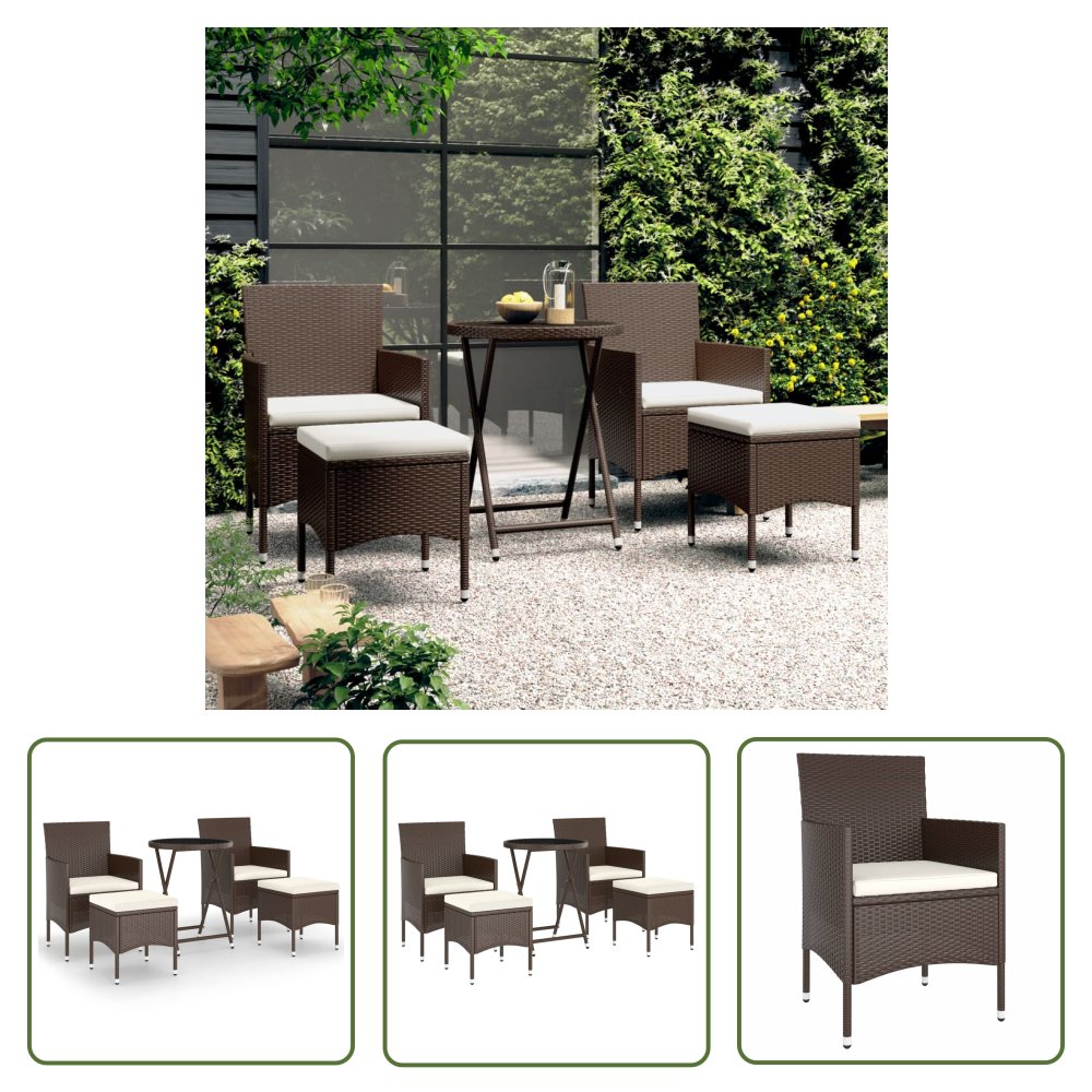 The Living Store 5-cz. zestaw mebli bistro - rattan PE i szkło hartowane - brązowy - Zestaw Mebli Bistro Do Ogrodu