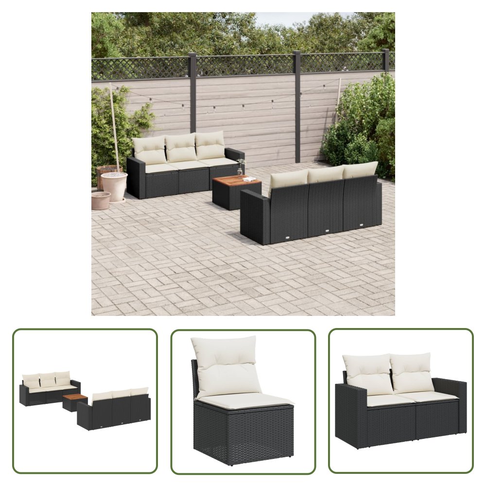 The Living Store 7-cz. zestaw wypoczynkowy do ogrodu - z poduszkami - czarny - Sofa Ogrodowa