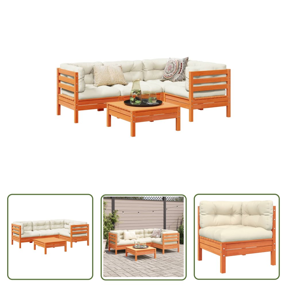 The Living Store 5-cz. zestaw mebli ogrodowych z poduszkami - woskowy brąz - sosna - Zestaw Wypoczynkowy Do Ogrodu