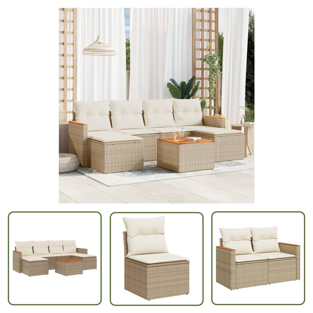The Living Store 7-cz. zestaw wypoczynkowy do ogrodu - z poduszkami - beżowy - Sofa Ogrodowa